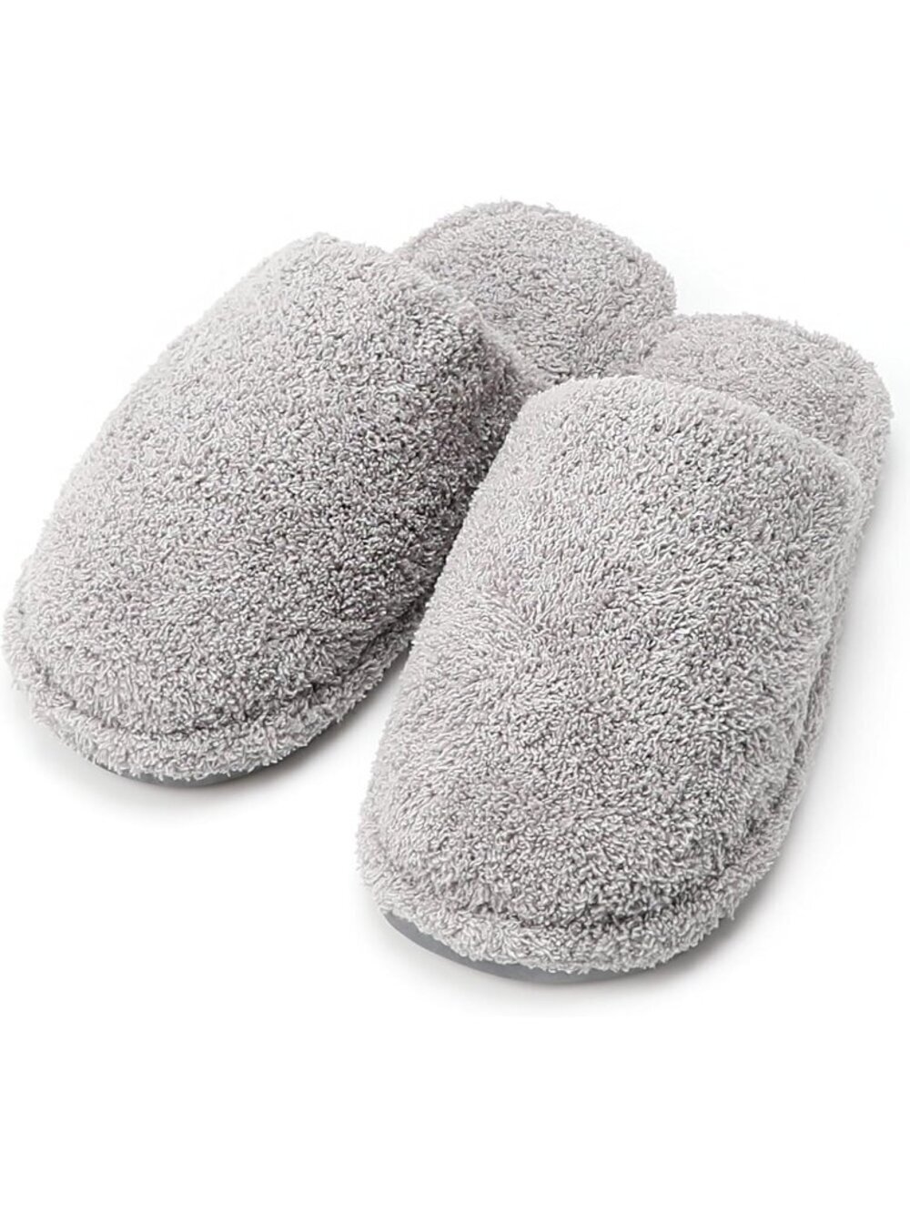 Womens Grey Solid Fluffy Slip-on Indoor Outdoor Non-Slip Open Toe Slipper Shoes